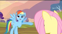 Size: 854x470 | Tagged: safe, fluttershy, rainbow dash, rarity, pegasus, pony, g4, animation error, great moments in animation