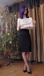 Size: 900x1550 | Tagged: safe, artist:nadin666999, rarity, human, g4, christmas, christmas tree, clothes, cosplay, high heels, holiday, irl, irl human, photo, russian, shoes, sign, skirt, solo, tree, tube skirt