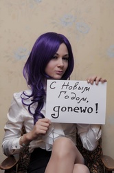 Size: 900x1355 | Tagged: safe, artist:nadin666999, rarity, human, g4, cosplay, irl, irl human, photo, russian, sign, solo