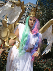 Size: 900x1200 | Tagged: safe, artist:cookiekabuki, princess celestia, human, g4, cosplay, irl, irl human, photo, scepter, solo, wings