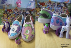 Size: 923x615 | Tagged: safe, artist:princesschuchi, artist:votemayhem, rarity, spike, g4, brushable, clothes, customized toy, shoes, toy