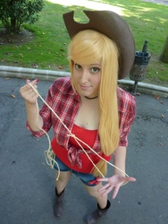 Size: 788x1050 | Tagged: safe, artist:fujihoshi, applejack, human, g4, cosplay, cowboy hat, hat, irl, irl human, photo, solo