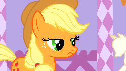 Size: 960x540 | Tagged: safe, screencap, applejack, earth pony, pony, g4, season 1, suited for success, animated, female, mare, nah, solo, thinking