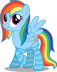 Size: 4286x5446 | Tagged: safe, artist:austiniousi, rainbow dash, pegasus, pony, g4, absurd resolution, alternate hairstyle, clothes, cute, female, long mane, mare, rainbow dash always dresses in style, simple background, smiling, socks, solo, striped socks, transparent background, vector