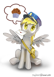 Size: 2893x4092 | Tagged: safe, artist:gashiboka, derpy hooves, pegasus, pony, g4, female, mail, mare, muffin, sitting, solo