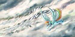 Size: 1600x800 | Tagged: safe, artist:pyrestorm, rainbow dash, g4, cloud, cloudy, female, flying, solo