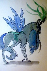 Size: 426x640 | Tagged: safe, artist:resistanceisfutilexp, queen chrysalis, changeling, changeling queen, g4, crown, female, jewelry, regalia, solo, traditional art