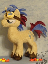 Size: 480x640 | Tagged: safe, artist:whitedove-creations, oc, oc only, oc:electric spark, pony, unicorn, goggles, irl, male, photo, plushie, solo, stallion