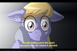 Size: 900x598 | Tagged: safe, artist:inuhoshi-to-darkpen, cloud kicker, derpy hooves, pegasus, pony, fanfic:the life and times of a winning pony, winningverse, g4, fake screencap, fanfic, female, letterboxing, mare, subtitles