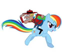 Size: 350x300 | Tagged: safe, rainbow dash, human, pegasus, pony, g4, crossover, dudley do-right, humans riding ponies, mountie, riding, royal canadian mounted police