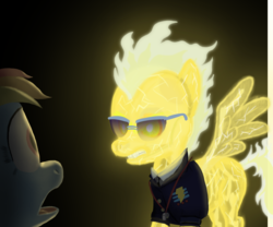 Size: 2040x1700 | Tagged: safe, artist:klystron2010, rainbow dash, spitfire, elemental, g4, angry, fire, glowing, plasma, skeleton, spitfiery, sunglasses