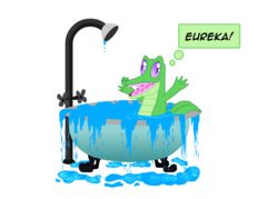 Size: 2800x2000 | Tagged: safe, artist:klystron2010, gummy, g4, archimedes, bath, bathtub, eureka, male, science, simple background, solo, text, transparent background