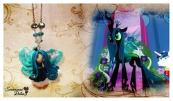 Size: 1095x645 | Tagged: safe, artist:sentimentaldolliez, queen chrysalis, human, g4, craft, customized toy, humanized, irl, necklace, photo, solo