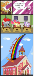 Size: 734x1611 | Tagged: safe, artist:hatlessgentleman, apple bloom, cheerilee, diamond tiara, liza doolots, petunia, silver spoon, tootsie flute, twist, g4, comic, grab my meme, meme