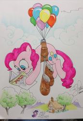 Size: 781x1136 | Tagged: safe, artist:andy price, pinkie pie, twilight sparkle, earth pony, pony, g4, alfred e. neuman, balloon, censored vulgarity, female, grawlixes, mad magazine, mare, peanut, ponified, snacks, then watch her balloons lift her up to the sky