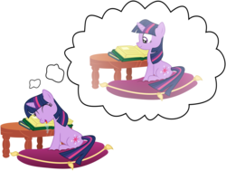 Size: 2000x1512 | Tagged: safe, artist:masem, twilight sparkle, g4, book, cushion, dream, drool, female, simple background, solo, that pony sure does love books, transparent background, vector