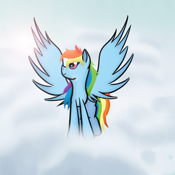Size: 1500x1500 | Tagged: safe, artist:catopia26, rainbow dash, g4, cloud, cloudy, female, smiling, solo, spread wings, standing