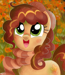 Size: 800x917 | Tagged: safe, artist:yulyeen, oc, oc only, earth pony, pony, clothes, female, happy, mare, scarf, solo