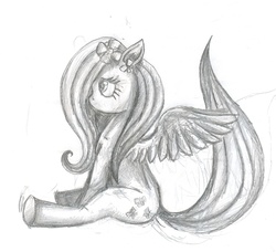 Size: 1424x1300 | Tagged: safe, artist:2chpencil, fluttershy, g4, female, monochrome, solo, traditional art