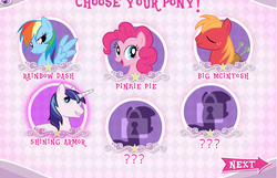 Size: 746x481 | Tagged: safe, big macintosh, pinkie pie, rainbow dash, shining armor, earth pony, pegasus, pony, unicorn, g4, equestrivia challenge, hubworld, male, stallion, the hub