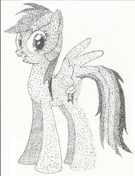 Size: 784x1019 | Tagged: safe, artist:megaartist923, rainbow dash, pegasus, pony, g4, female, ink, mare, pen, pointillism, solo, stippling, traditional art