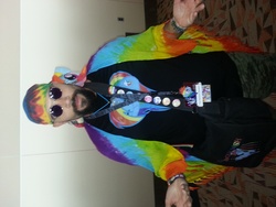 Size: 3264x2448 | Tagged: safe, rainbow dash, human, bronycon, g4, bandana, brony, hug me pony backpack, irl, irl human, photo, solo, sunglasses, tiedye