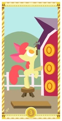 Size: 400x775 | Tagged: safe, artist:janeesper, apple bloom, g4, coin, female, hammer, solo, tarot card, three of coins, three of diamonds