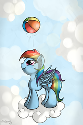 Size: 2000x3000 | Tagged: safe, artist:malamol, rainbow dash, g4, ball, cloud, cloudy, female, solo