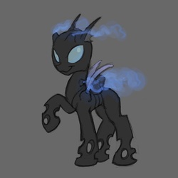 Size: 649x650 | Tagged: safe, artist:carnifex, oc, oc only, changeling, original species, blue changeling, enslaver, gas, gray background, simple background, solo