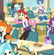 Size: 185x188 | Tagged: safe, screencap, derpy hooves, dj pon-3, microchips, nolan north, paisley, sweet leaf, trixie, vinyl scratch, equestria girls, g4, my little pony equestria girls, animated, background human, dancing, female, helping twilight win the crown, male, offscreen character
