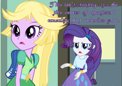 Size: 1280x910 | Tagged: safe, edit, edited screencap, screencap, rarity, twilight sparkle, equestria girls, g4, my little pony equestria girls, cards against equestria girls, clothes, dialogue, twilight strong