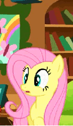 Size: 209x359 | Tagged: safe, screencap, fluttershy, sweetie belle, pony, g4, stare master, animated, cropped, cute, diasweetes, duo, female, ponies riding ponies, pony hat, riding, sweetie belle riding fluttershy