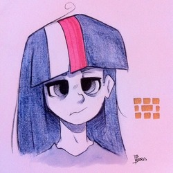 Size: 500x500 | Tagged: safe, artist:terrabutt, twilight sparkle, human, g4, female, humanized, profile, solo, tired, traditional art