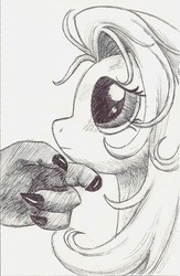 Size: 1104x1696 | Tagged: safe, artist:crazyrabidpony, fluttershy, oc, dragon, g4, fanfic, monochrome, traditional art