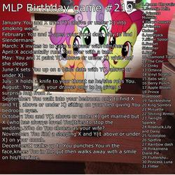 Size: 1640x1640 | Tagged: safe, apple bloom, applejack, derpy hooves, dinky hooves, fluttershy, king sombra, pinkie pie, queen chrysalis, rainbow dash, rarity, scootaloo, sunset shimmer, sweetie belle, twilight sparkle, pegasus, pony, g4, birthday game, cutie mark crusaders, exploitable meme, female, mare, pinkamena diane pie