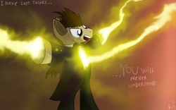 Size: 1024x640 | Tagged: safe, artist:spinjitzumaster, doctor whooves, time turner, g4, bowtie, clothes, doctor who, eleventh doctor, frock coat, male, pants, regeneration, rings of akhaten, sacrifice, solo, tearjerker, waistcoat