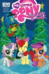 Size: 900x1366 | Tagged: safe, artist:stephanie buscema, idw, apple bloom, scootaloo, sweetie belle, g4, christmas, clothes, comic cover, cover, cutie mark crusaders, scarf, winter