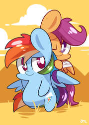 Size: 500x700 | Tagged: safe, artist:php56, rainbow dash, scootaloo, g4, chibi, injured, ponies riding ponies, riding, scootaloo riding rainbow dash, scootalove
