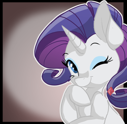 Size: 1312x1282 | Tagged: safe, artist:indiefoxtail, rarity, pony, unicorn, g4, cute, female, gem, hairpin, looking at you, one eye closed, raribetes, solo, wink