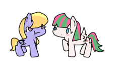 Size: 856x464 | Tagged: safe, artist:phygem, blossomforth, cloud kicker, fanfic:the life and times of a winning pony, winningverse, g4, duo, duo female, female, mare, simple background, transparent background