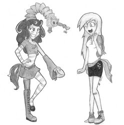 Size: 890x897 | Tagged: safe, artist:kissofmint, derpy hooves, screwball, human, g4, hat, humanized, monochrome, propeller hat