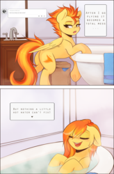 Size: 1600x2443 | Tagged: safe, artist:spittfireart, spitfire, pegasus, pony, ask spitfire, g4, adorasexy, ask, bath, bathtub, beautiful, beautisexy, bipedal, bipedal leaning, butt, claw foot bathtub, concave belly, cute, cutefire, dialogue, feathered wings, firebutt, leaning, plot, sexy, slender, solo, stupid sexy spitfire, thin, tumblr, tumblr comic, wet mane, wings