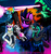 Size: 2800x3000 | Tagged: safe, artist:gordonfreeguy, princess celestia, queen chrysalis, rainbow dash, spike, twilight sparkle, cyborg, g4, crossover, eye beams, far cry, farcry3: blood dragon, gun