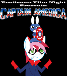 Size: 750x850 | Tagged: safe, artist:daisyhead, angel bunny, oc, oc:flicker, ponibooru film night, g4, captain america