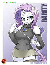 Size: 800x1040 | Tagged: safe, artist:skyraptor, rarity, anthro, g4, ambiguous facial structure, breasts, busty rarity, clothes, curvy, female, garter belt, glasses, shepherd0821-ish, socks, solo, stockings, thigh highs