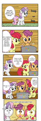 Size: 514x1515 | Tagged: safe, artist:schnuffitrunks, apple bloom, button mash, scootaloo, sweetie belle, g4, comic, cutie mark crusaders, laptop computer