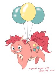 Size: 600x785 | Tagged: safe, artist:bartolomeus_, pinkie pie, g4, balloon, female, hayao miyazaki, solo, style emulation, then watch her balloons lift her up to the sky