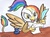 Size: 1014x755 | Tagged: safe, artist:christopher paulsen, oc, oc only, oc:rainbow feather, griffon, hybrid, beak, feather, ink, inkwell, interspecies offspring, magical lesbian spawn, mane, offspring, parent:gilda, parent:rainbow dash, parents:gildash, quill, scroll, solo, writing, young
