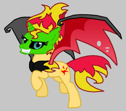 Size: 630x558 | Tagged: safe, artist:death-driver-5000, sunset shimmer, pony, g4, female, ponified, solo, sunset satan, the mask