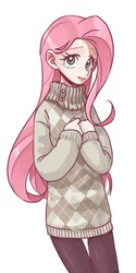 Size: 400x800 | Tagged: safe, artist:bartolomeus_, fluttershy, human, g4, argyle, clothes, female, humanized, light skin, solo, sweater, sweatershy